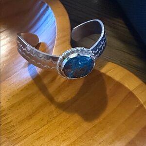 Artisan Silver Bracelet with Blue Gemstone